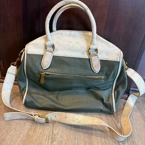 Liebeskind Berlin Two-Tone Canvas and Crackle Leather Trapeze Satchel Bag